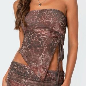 Edikted Leopard Printed Asymmetric Mesh Tube Top